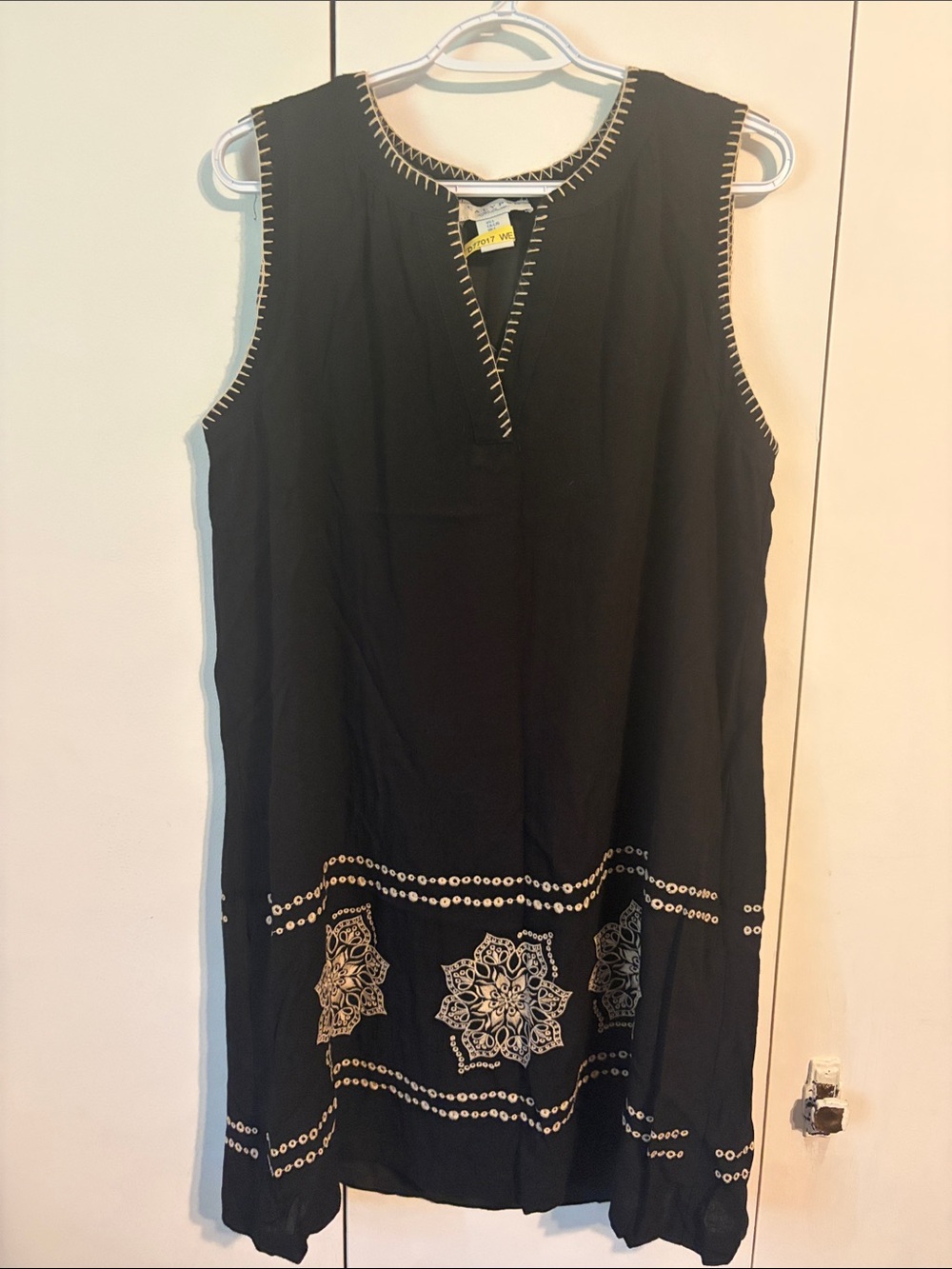 Calypso St. Barth Black Sleeveless Embroidered Shift Dress